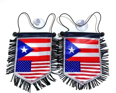 Puerto Rico Flag for car Rican flags Rearview Mirror Hanging Car Decoration – Dual Flag Car Accessories | Show Your Cultural Pride in Style in Kuwait