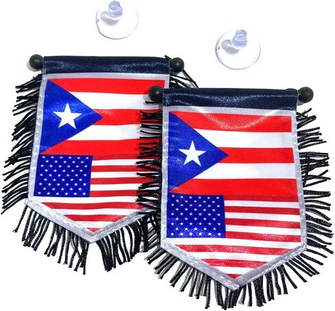 Puerto Rico Flag for car Rican flags Rearview Mirror Hanging Car Decoration – Dual Flag Car Accessories | Show Your Cultural Pride in Style in Kuwait