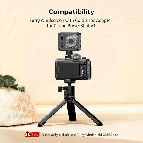 SMALLRIG PowerShot V1 Furry Windscreen, Cold Shoe Adapter with Wind Muff Windshield for Canon PowerShot V1, Wind Furry Noise-Reduction, Cold Shoe Mount Compatible with Fill Lights/Microphones - 5989 in Kuwait