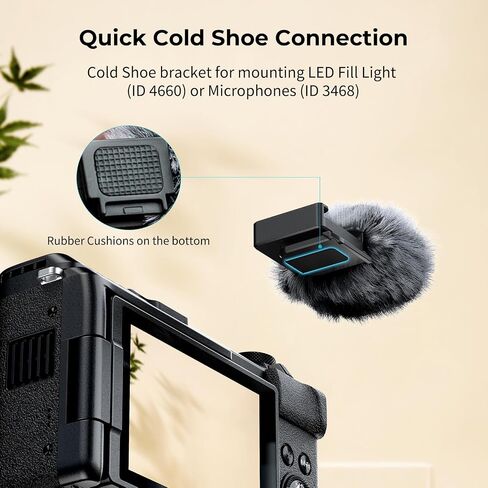 SMALLRIG PowerShot V1 Furry Windscreen, Cold Shoe Adapter with Wind Muff Windshield for Canon PowerShot V1, Wind Furry Noise-Reduction, Cold Shoe Mount Compatible with Fill Lights/Microphones - 5989 in Kuwait
