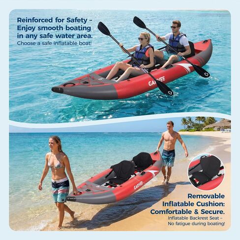 Durable Inflatable Kayak for 2 Adults - Mesh & Brushed PVC, Padded Seats, 3 Fins, Hand Pump, Collapsible, 12.5FT/450LBS, Size: 381 * 95 * 42cm in Saudi Arabia