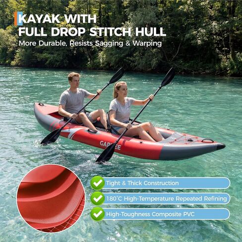 Durable Inflatable Kayak for 2 Adults - Mesh & Brushed PVC, Padded Seats, 3 Fins, Hand Pump, Collapsible, 12.5FT/450LBS, Size: 381 * 95 * 42cm in Saudi Arabia