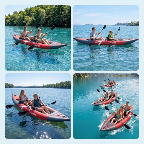 Durable Inflatable Kayak for 2 Adults - Mesh & Brushed PVC, Padded Seats, 3 Fins, Hand Pump, Collapsible, 12.5FT/450LBS, Size: 381 * 95 * 42cm in Saudi Arabia