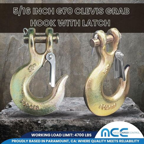 Mega Cargo Control G70 Clevis Grab Hooks, 5/16" Forged Heavy Duty Chain Hook for Cargo Flatbed Tie Down Transport Truck - 4 Pack Tow Chain Anchors in Saudi Arabia
