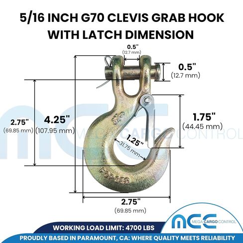 Mega Cargo Control G70 Clevis Grab Hooks, 5/16" Forged Heavy Duty Chain Hook for Cargo Flatbed Tie Down Transport Truck - 4 Pack Tow Chain Anchors in Saudi Arabia