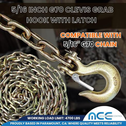 Mega Cargo Control G70 Clevis Grab Hooks, 5/16" Forged Heavy Duty Chain Hook for Cargo Flatbed Tie Down Transport Truck - 4 Pack Tow Chain Anchors in Saudi Arabia