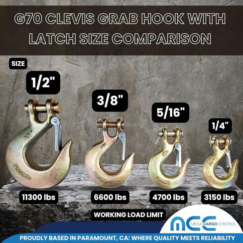 Mega Cargo Control G70 Clevis Grab Hooks, 5/16" Forged Heavy Duty Chain Hook for Cargo Flatbed Tie Down Transport Truck - 4 Pack Tow Chain Anchors in Saudi Arabia
