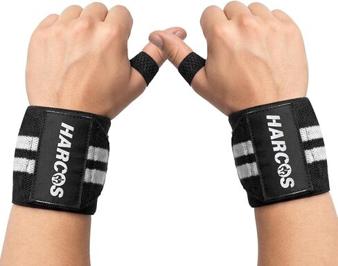 دعم المعصم القطني من Harcos لرفع الأثقال ورفع الأثقال والتدريب في صالة الألعاب الرياضية - لفافة معصم قطنية مقاس 18 بوصة مع حلقة إبهام لضغط المقعد والتدريب المتقاطع وتمارين القوة in Kuwait