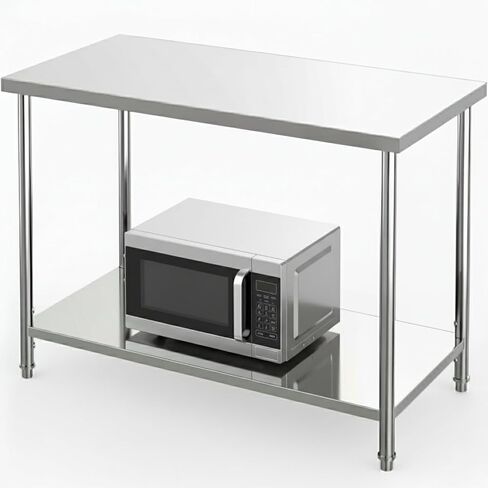 Stainless Steel Work Table with Undershelf, 60x24x35 Inch NSF Commercial Kitchen Prep Table, Heavy Duty Metal Workbench for Restaurant, Home, Outdoor Use, No Casters, Silver Finish in Kuwait
