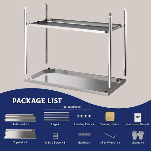 Stainless Steel Work Table with Undershelf, 60x24x35 Inch NSF Commercial Kitchen Prep Table, Heavy Duty Metal Workbench for Restaurant, Home, Outdoor Use, No Casters, Silver Finish in Kuwait