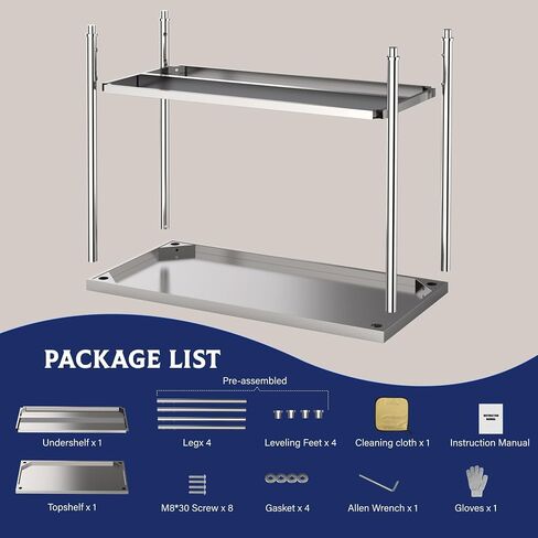 Stainless Steel Work Table with Undershelf, 60x24x35 Inch NSF Commercial Kitchen Prep Table, Heavy Duty Metal Workbench for Restaurant, Home, Outdoor Use, No Casters, Silver Finish in Kuwait