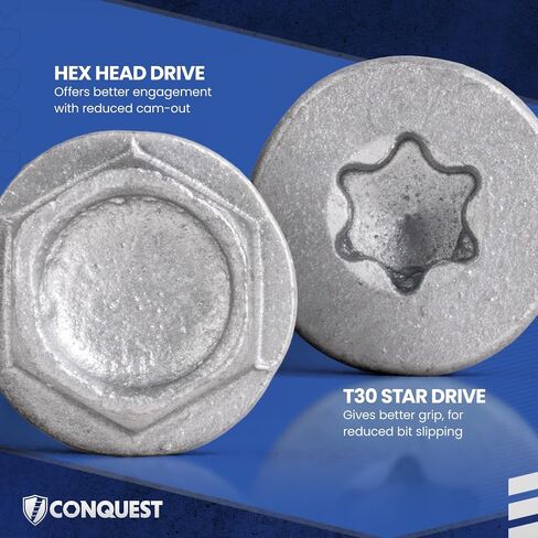 مسامير خرسانة مسطحة الرأس من Conquest مقاس 1/4 بوصة × 1-3/4 بوصة T-30 مع لقمة مثقاب (100 قطعة)، 410 براغي بناء من الفولاذ المقاوم للصدأ للتثبيت في الخرسانة والطوب والكتلة in Kuwait