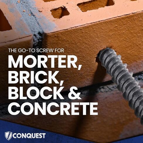مسامير خرسانة مسطحة الرأس من Conquest مقاس 1/4 بوصة × 1-3/4 بوصة T-30 مع لقمة مثقاب (100 قطعة)، 410 براغي بناء من الفولاذ المقاوم للصدأ للتثبيت في الخرسانة والطوب والكتلة in Kuwait