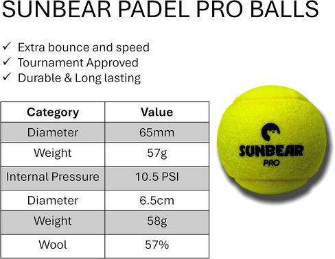 Sunbear Padel Balls – Pro Edition 3 Pack | Tournament Quality Pressurised Balls for Padel Tennis – Fast & Lively Bounce, Durable Felt, Long-Lasting Performance in Kuwait