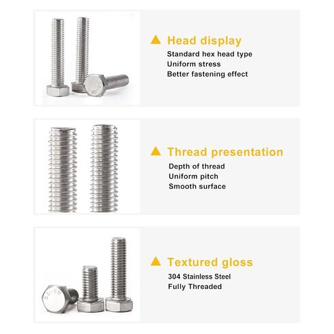 M8 x 50mm 60mm 70mm 80mm Hex Head Bolts and Nuts, M8 x 1.25 Bolts, Hexagon Head Screws, Stainless Steel 304, Bright Finish, Fully Thread, Assortment Kit 30PCS in Kuwait