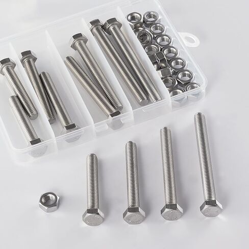 M8 x 50mm 60mm 70mm 80mm Hex Head Bolts and Nuts, M8 x 1.25 Bolts, Hexagon Head Screws, Stainless Steel 304, Bright Finish, Fully Thread, Assortment Kit 30PCS in Kuwait