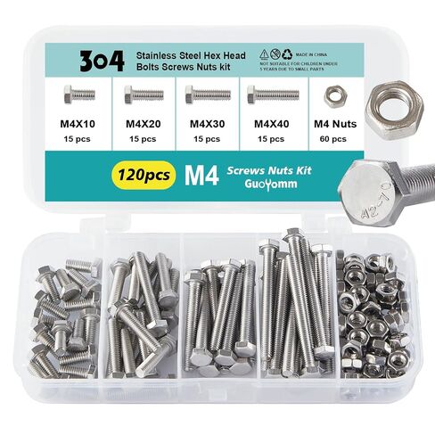 M8 x 50mm 60mm 70mm 80mm Hex Head Bolts and Nuts, M8 x 1.25 Bolts, Hexagon Head Screws, Stainless Steel 304, Bright Finish, Fully Thread, Assortment Kit 30PCS in Kuwait
