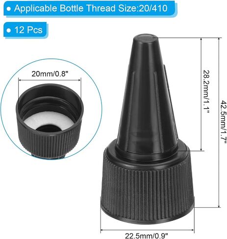 20/410 Twist Bottle Caps, 12Pcs Plastic Ribbed Edge Squeeze Bottle Replacement Caps with Foam Gasket for Paint Lids Glue Dispensing Bottles, Black in Kuwait