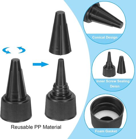 20/410 Twist Bottle Caps, 12Pcs Plastic Ribbed Edge Squeeze Bottle Replacement Caps with Foam Gasket for Paint Lids Glue Dispensing Bottles, Black in Kuwait