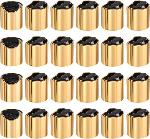 uxcell 24pcs Aluminized Plastic Disc Top Caps, 24/410 Replacement Press Caps Durable Dispensing Lids for Squeeze Bottles, Refillable Bottles, Plastic, Empty, Shampoo, Gold White in Kuwait