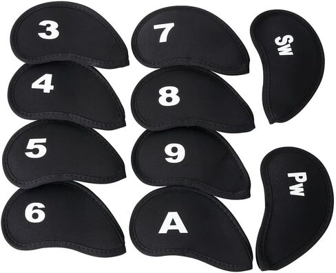 Yuguolorry Golf Iron Head Covers, Black Synthetic Fabric, Universal Fit with Zipper and Velcro Closure, Complete Set for Club Protection in Kuwait