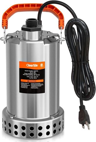 مضخة مياه غاطسة من الفولاذ المقاوم للصدأ من Cleartide، 1/2 HP 3180 GPH، قابس وعمل محمول من البلاستيك الحراري، مثالية لحمام السباحة، والطابق السفلي المغمور، وحوض الاستحمام الساخن، وتصريف البركة والحديقة، سلك بطول 10 أقدام in Kuwait
