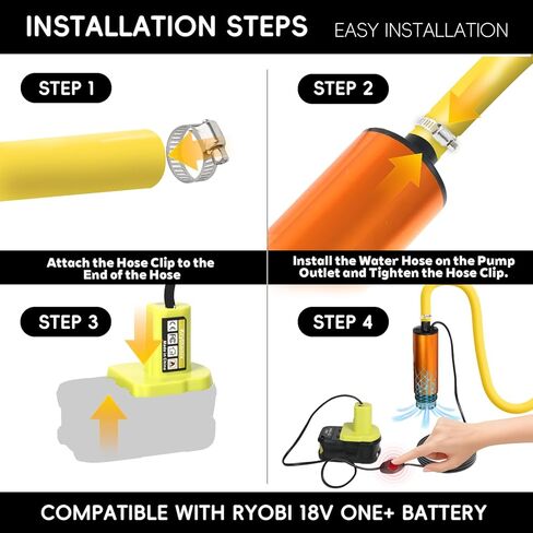 مضخة نقل متوافقة مع بطارية RYOBI ONE+ 18 فولت، مضخة مرافق محمولة بقدرة 635 جيجا في الساعة مع خرطوم ومثبت مقاس 50 بوصة، وعصا مضخة مستنقع صغيرة للمياه، وزيت الزيت، وتصريف بركة السباحة في حديقة المسبح (الأداة فقط) in Kuwait