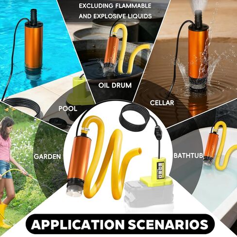 مضخة نقل متوافقة مع بطارية RYOBI ONE+ 18 فولت، مضخة مرافق محمولة بقدرة 635 جيجا في الساعة مع خرطوم ومثبت مقاس 50 بوصة، وعصا مضخة مستنقع صغيرة للمياه، وزيت الزيت، وتصريف بركة السباحة في حديقة المسبح (الأداة فقط) in Kuwait