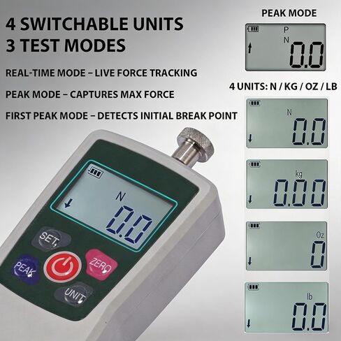 500N Digital Force Gauge & Manual Test Stand Kit, Push Pull Gauge with N/Lb/Kg/Oz Units, 250mm/9.8 inches Stroke Test Stand with 1 Pcs Test Clamp for Tension Tests in Lab, School, Industry in Kuwait