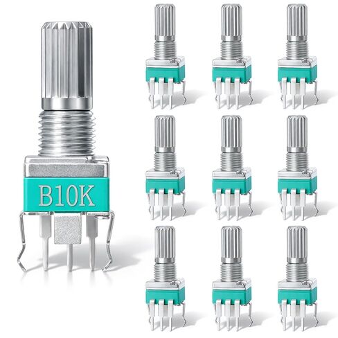 10PCS RK097 B10K Potentiometer 15mm Shaft, 3-Pin 10K Ohm Linear Variable Resistor Kit, Vertical Single-Gang Rotary Potentiometers with Nuts and Washers for Electronic Hobby Projects in Saudi Arabia