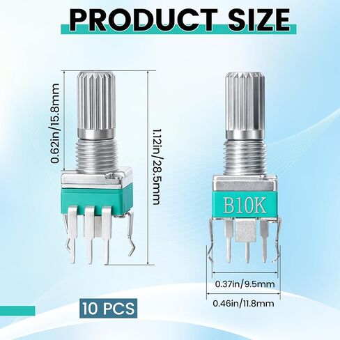 10PCS RK097 B10K Potentiometer 15mm Shaft, 3-Pin 10K Ohm Linear Variable Resistor Kit, Vertical Single-Gang Rotary Potentiometers with Nuts and Washers for Electronic Hobby Projects in Saudi Arabia