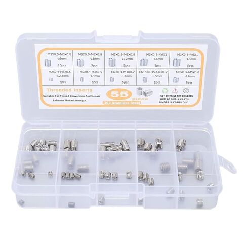 Thread Repair Insert,55Pcs Nut Threaded M2 .5 M3 Stainless Steel Fastener Assortment, Kit with Storage Box for Aviation Automobile Electronics and Machinery in Kuwait