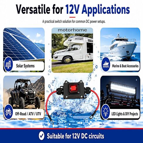 مفتاح طاقة مضمن DC 12V-24V، IP67 مقاوم للماء 10AWG 25A مفتاح تبديل مضمن، مفتاح أسلاك DPST مزدوج الجوانب، مناسب لتوصيل السيارات والسفن والشاحنات والدراجات النارية وجميع مركبات التضاريس in Kuwait