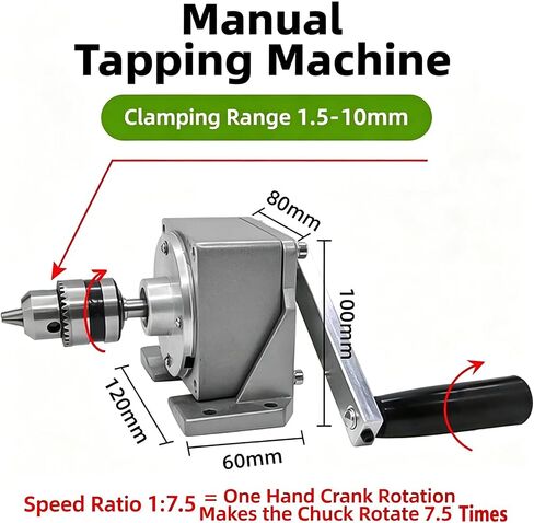 Manual Tapping Machine, Portable Drilling Threading Machine, Speed Ratio 1:7.5, Optional 0.6-16mm Drill Chuck, for Metal, Wood Plastic 1.5mm-10mm in Kuwait