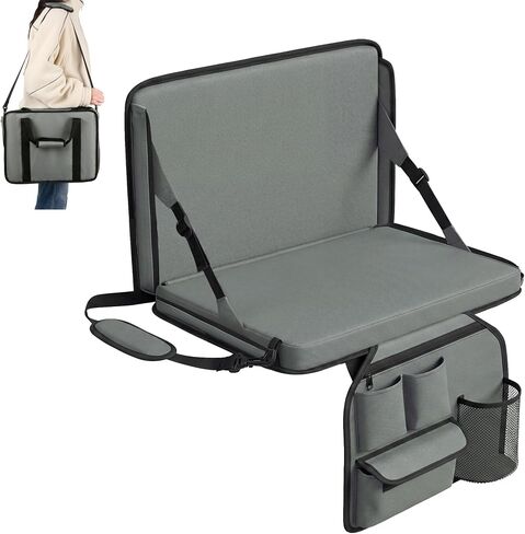Dragosum Stadium Seat with Back Support and Cushion, Portable Folding Bleacher Chair with Cup Holder, Zipper Pocket and Shoulder Strap for Outdoor Activities in Kuwait