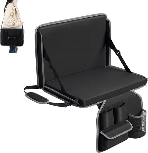 Dragosum Stadium Seat with Back Support and Cushion, Portable Folding Bleacher Chair with Cup Holder, Zipper Pocket and Shoulder Strap for Outdoor Activities in Kuwait
