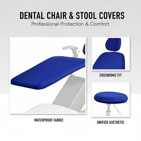 Dental Chair Cover, Blue, Universal Size Polyester Slipcover, Waterproof Protection for Headrest and Backrest, Easy-Clean for Dental Clinics in Kuwait