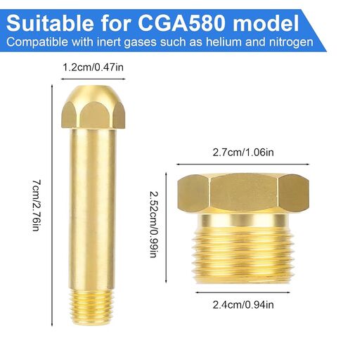 CGA-580 Nut & 3" Nipple, Brass Threaded Regulator Inlet Fitting for Helium Argon Nitrogen Gas Cylinders Ideal for Welding and Tank Bottle Connections in Kuwait