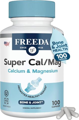 Freeda Super Cal/Mag Calcium Magnesium Capsules, 250 Count, Kosher Certified, Vegan, Made in USA in Saudi Arabia