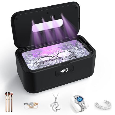 Ultrasonic Jewelry Cleaner, 50Khz Jewelry Cleaner Ultrasonic Machine for Jewelry, Eyeglasses, Rings, Watch Strap, Dentures, 24oz - 304 Stainless Steel Tank, Digital Timer, 5 Cleaning Modes in Kuwait