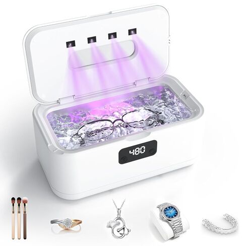 Ultrasonic Jewelry Cleaner, 50Khz Jewelry Cleaner Ultrasonic Machine for Jewelry, Eyeglasses, Rings, Watch Strap, Dentures, 24oz - 304 Stainless Steel Tank, Digital Timer, 5 Cleaning Modes in Kuwait