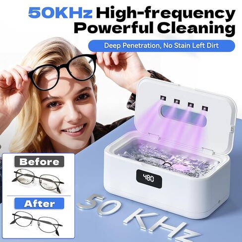 Ultrasonic Jewelry Cleaner, 50Khz Jewelry Cleaner Ultrasonic Machine for Jewelry, Eyeglasses, Rings, Watch Strap, Dentures, 24oz - 304 Stainless Steel Tank, Digital Timer, 5 Cleaning Modes in Kuwait