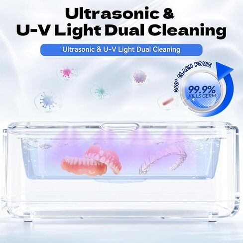 Ultrasonic Jewelry Cleaner, 50Khz Jewelry Cleaner Ultrasonic Machine for Jewelry, Eyeglasses, Rings, Watch Strap, Dentures, 24oz - 304 Stainless Steel Tank, Digital Timer, 5 Cleaning Modes in Kuwait