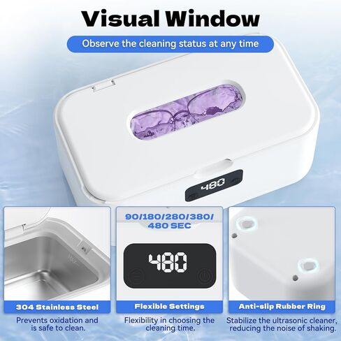 Ultrasonic Jewelry Cleaner, 50Khz Jewelry Cleaner Ultrasonic Machine for Jewelry, Eyeglasses, Rings, Watch Strap, Dentures, 24oz - 304 Stainless Steel Tank, Digital Timer, 5 Cleaning Modes in Kuwait