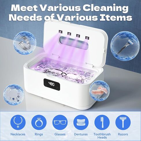 Ultrasonic Jewelry Cleaner, 50Khz Jewelry Cleaner Ultrasonic Machine for Jewelry, Eyeglasses, Rings, Watch Strap, Dentures, 24oz - 304 Stainless Steel Tank, Digital Timer, 5 Cleaning Modes in Kuwait
