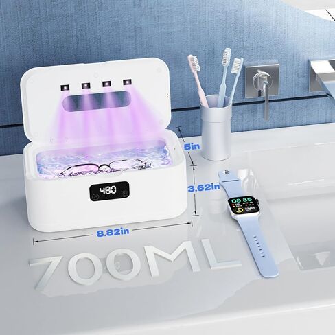 Ultrasonic Jewelry Cleaner, 50Khz Jewelry Cleaner Ultrasonic Machine for Jewelry, Eyeglasses, Rings, Watch Strap, Dentures, 24oz - 304 Stainless Steel Tank, Digital Timer, 5 Cleaning Modes in Kuwait
