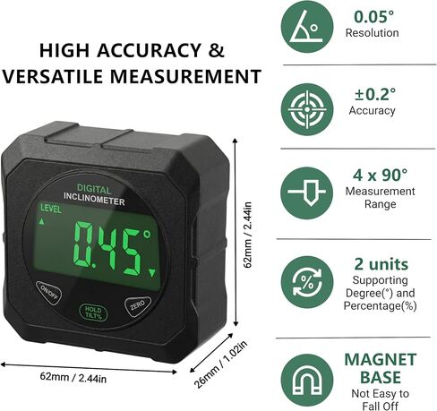 Digital Angle Finder, Strong Magnetic Digital Angle Gauge, LED Display Backlight Angle Ruler, Table Saw Bevel Protractor Inclinometer with Magnet Base for Construction, Woodworking, Machinery in Kuwait