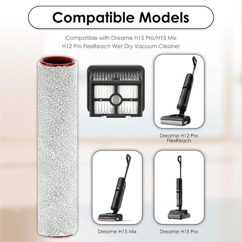 (5 عبوات) بكرات فرشاة بديلة H15 Pro ومرشحات HEPA لـ Dreame H15 Pro/ H15 Mix/ H12 Pro FlexReach مكنسة كهربائية جافة ورطبة، بكرتان للفرشاة (باستثناء المقبض)، 3 مرشحات HEPA [ليست لـ H12 Pro] in Kuwait