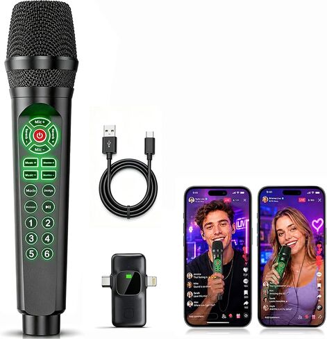 Facmogu MC9 Karaoke & Live Streaming Microphone w/Built-in Sound Card for TikTok YouTube Beginners, Voice Changer Sound Effects, Bluetooth, Real-Time Monitoring, Easy Podcast Recording Kit for Phones in Kuwait