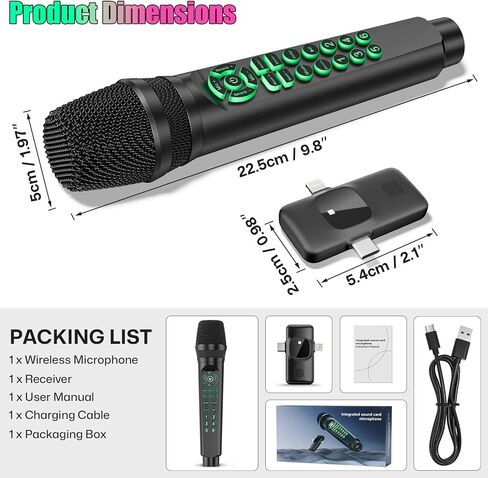 Facmogu MC9 Karaoke & Live Streaming Microphone w/Built-in Sound Card for TikTok YouTube Beginners, Voice Changer Sound Effects, Bluetooth, Real-Time Monitoring, Easy Podcast Recording Kit for Phones in Kuwait